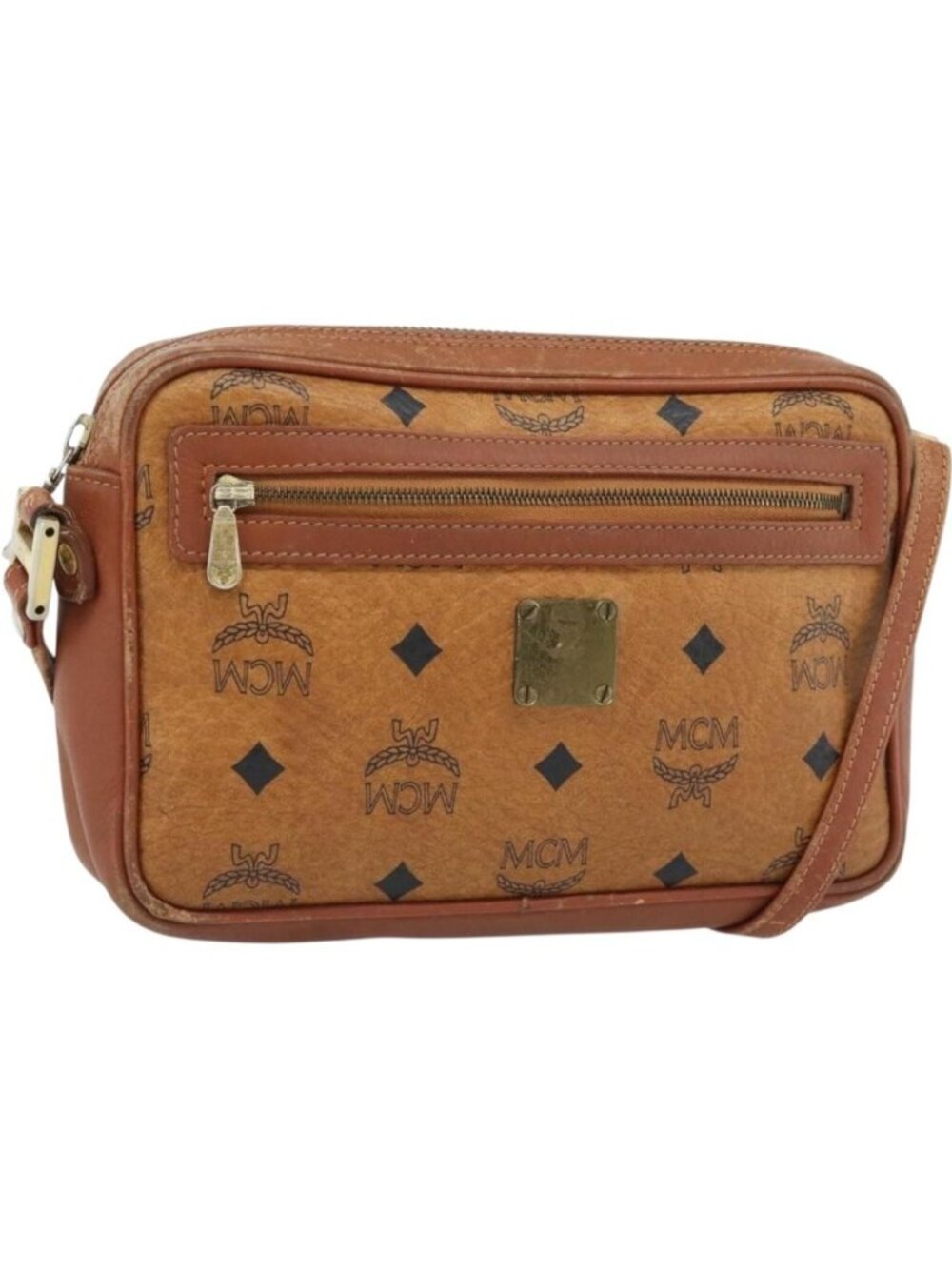 MCM Vicetos Logogram Shoulder Bag PVC Brown Gold